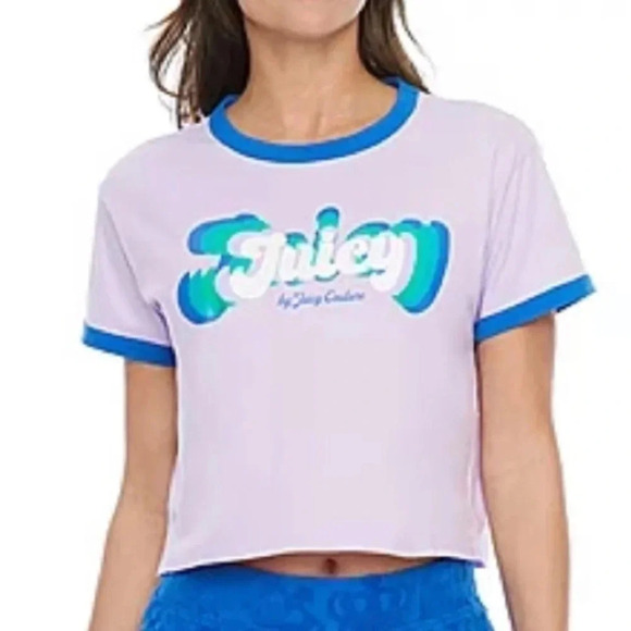 Juicy Couture Crop T-Shirt Lilac Sky Tee Size 1X New - Picture 1 of 9